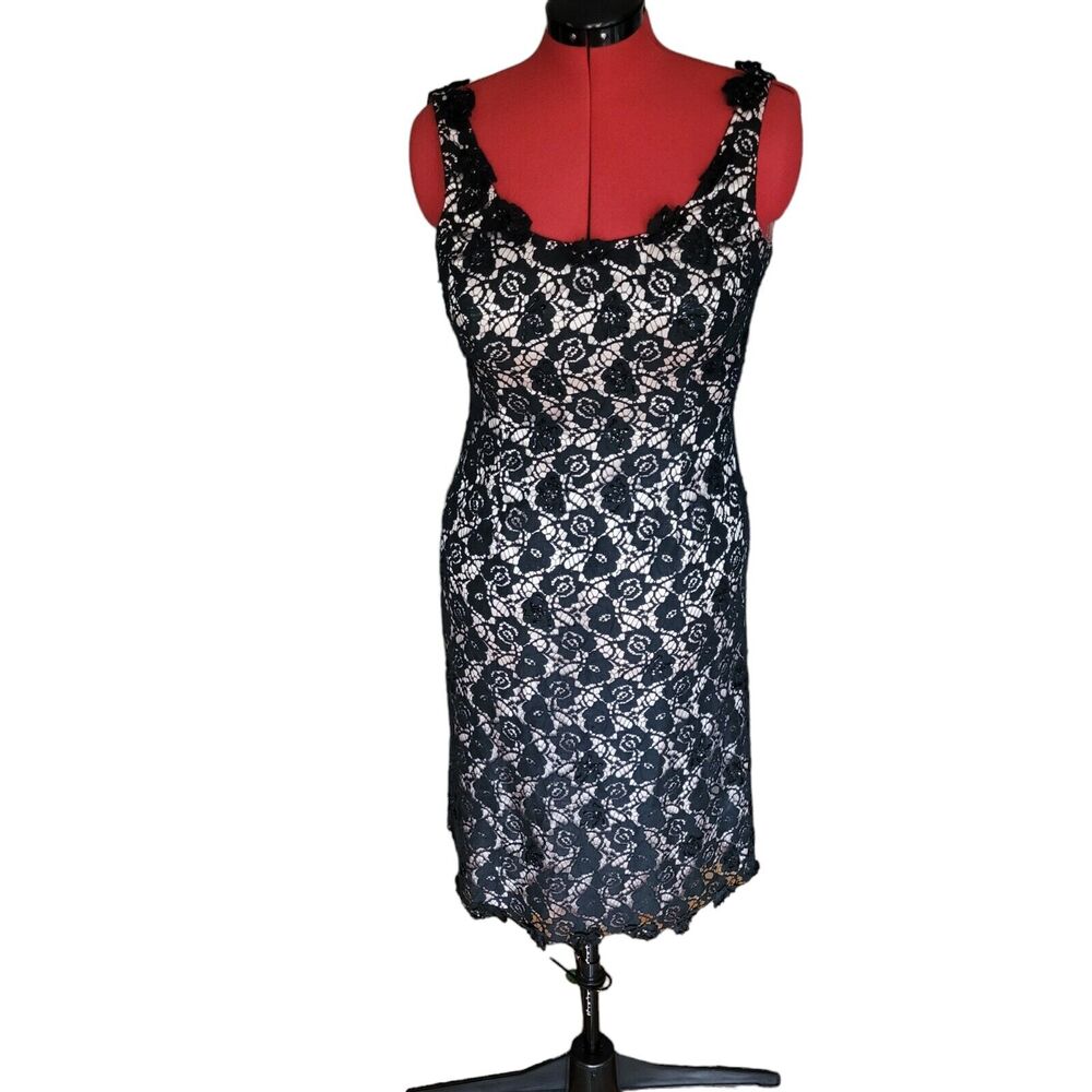 JS Boutique black cream lace scoop neck sleeveless midi dress, size 12